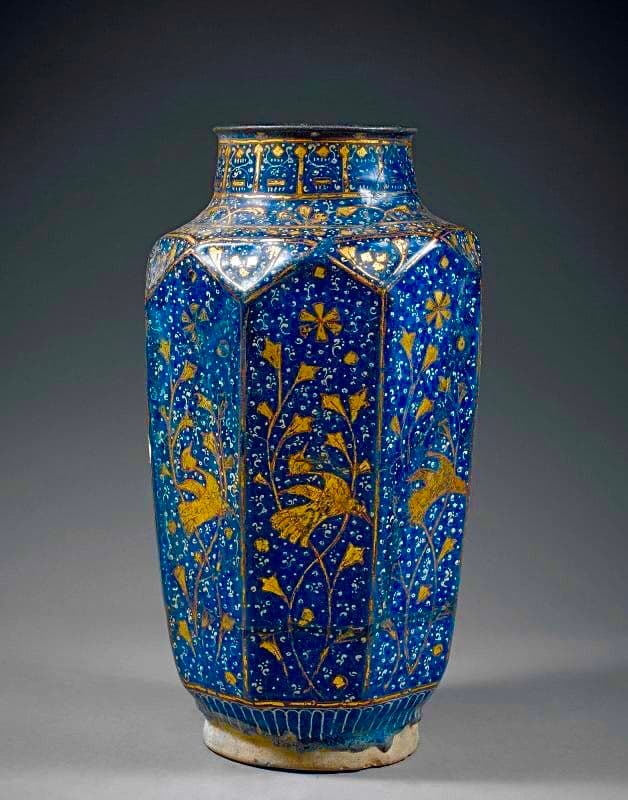 Persian glazed vase — cobalt and gold